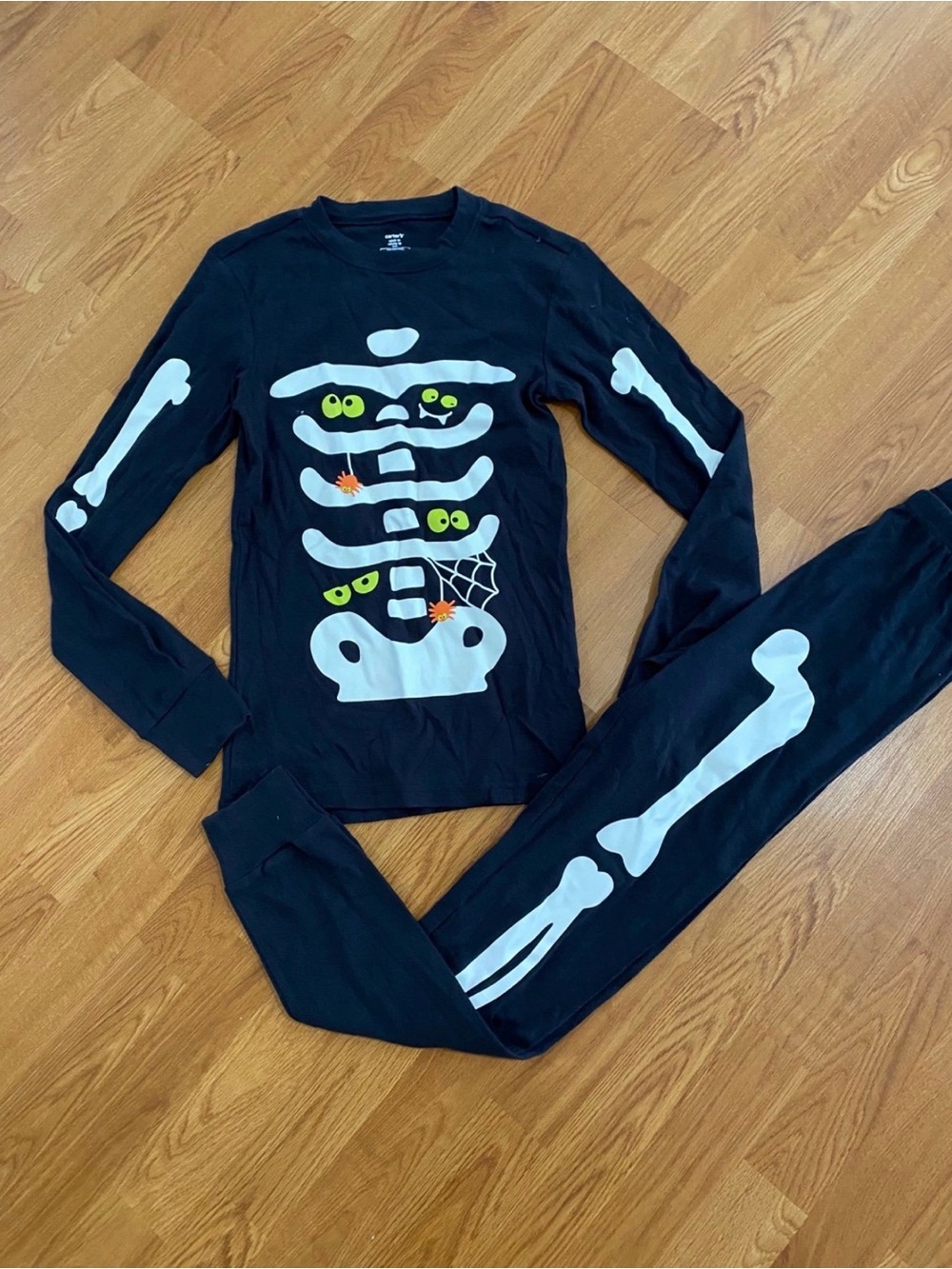 New womens Carters Sz XS Black Skeleton Pajama Set Halloween
